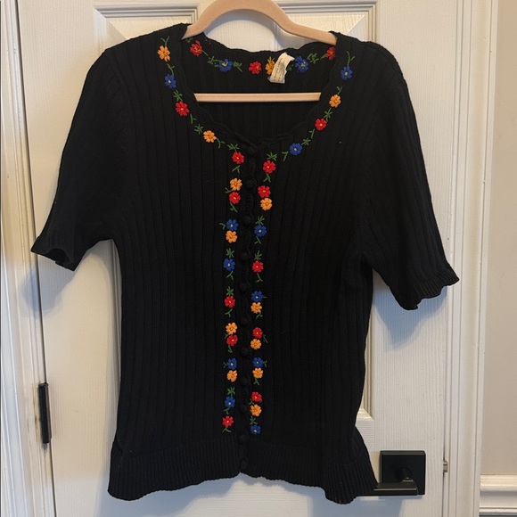 Sezane Ilena Short Sleeve Floral Embroidered Cardigan Sz XXXL - Picture 2 of 5